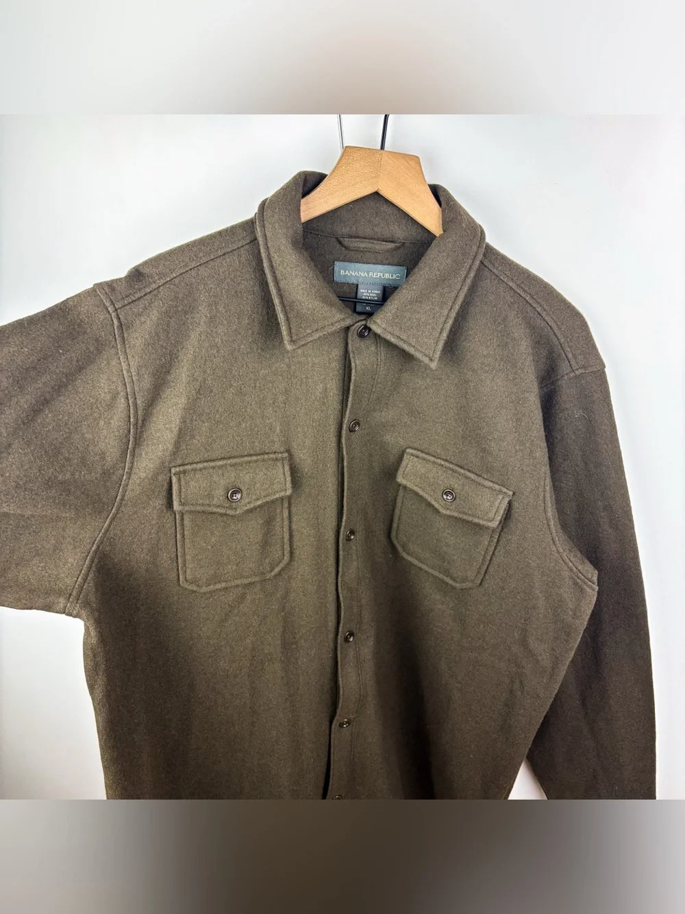 Banana Republic Vintage Wool Flannel Button Down Shirt Olive Green Brown Y2K